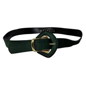 Vintage 90s Express Green Suede Leather Belt Gold Tone Buckle Belt Sz M